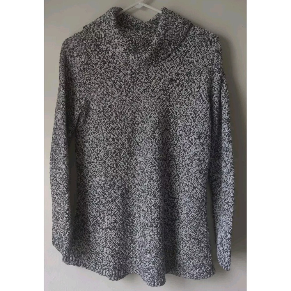 Dana Buchman Signature Sweater Women's Medium Black/White Marled Cowl Neck Knit‎